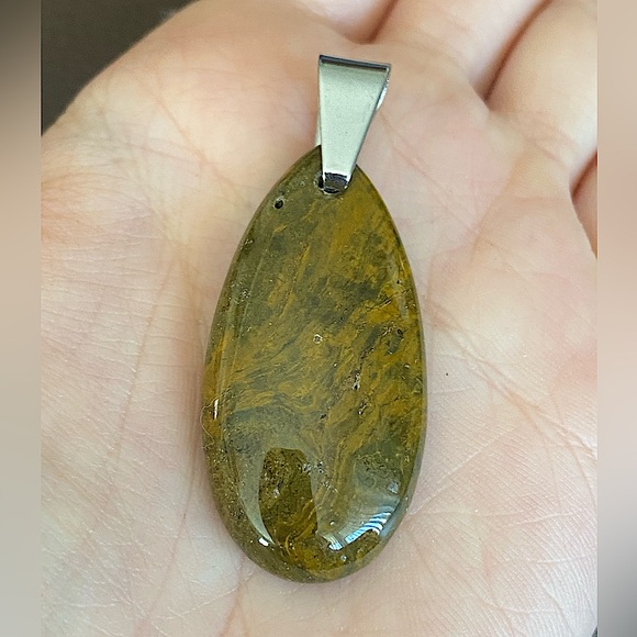 Jasper Natural Semi Precious Stone Tear Drop Pendant - Picture 1 of 6